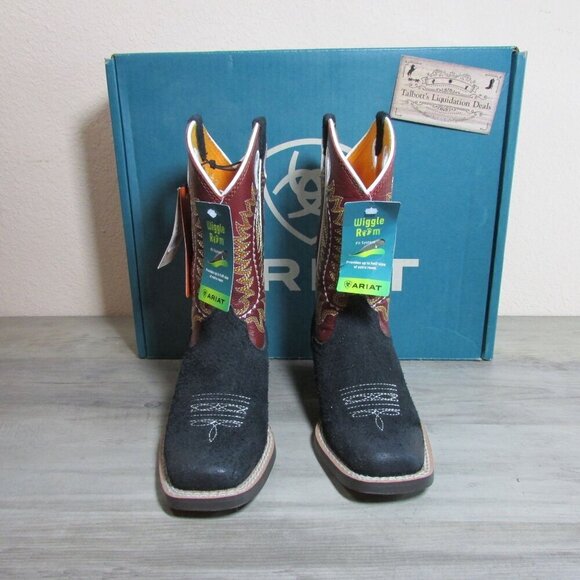 Ariat Kid's Cutter Toe Derby Monroe 8" Western Boots Black Roughout/Crim - Picture 4 of 5
